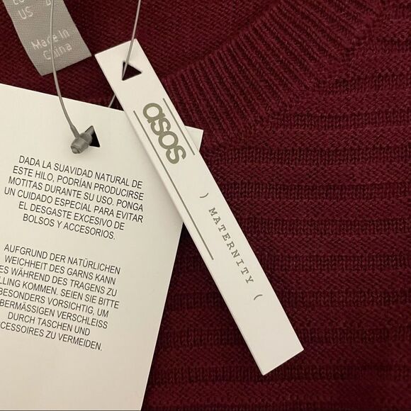 ASOS MATERNITY RIBBED KNIT SWEATER DRESS LONGSLEEVE MAROON SHIFT STRETCHY SIZE 4 - Picture 7 of 10